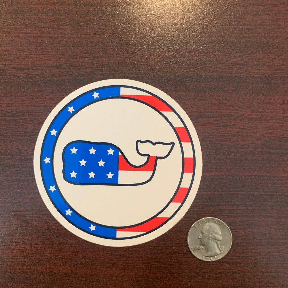 Vineyard Vines American Flag Whale Sticker Patriotic Round Decal Father's Day